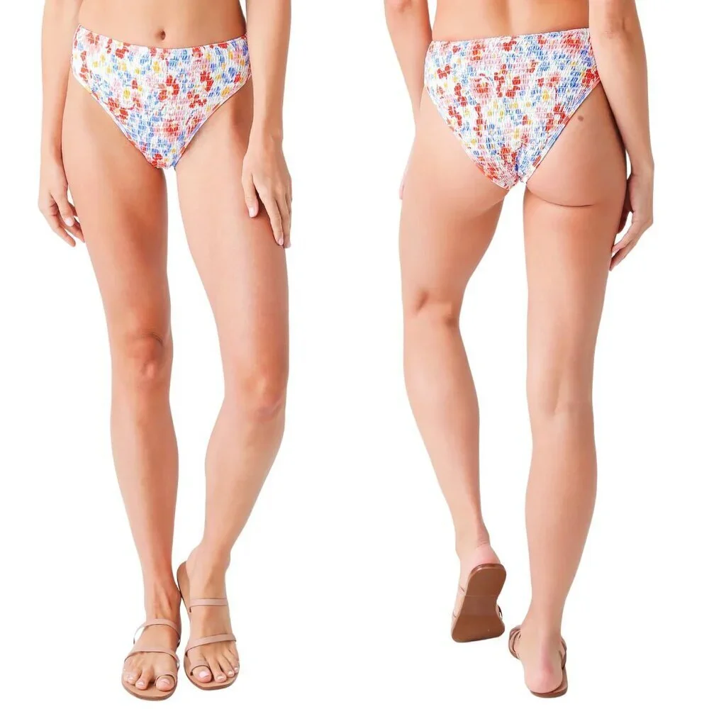 NEW l*space Barlette Bitsy Smocked High Waisted Floral Bikini Bottom Sz. S